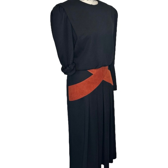 Leslie Faye Black & Copper Midi Length Vintage Dress Size 14 Excellent Condition - Picture 3 of 7